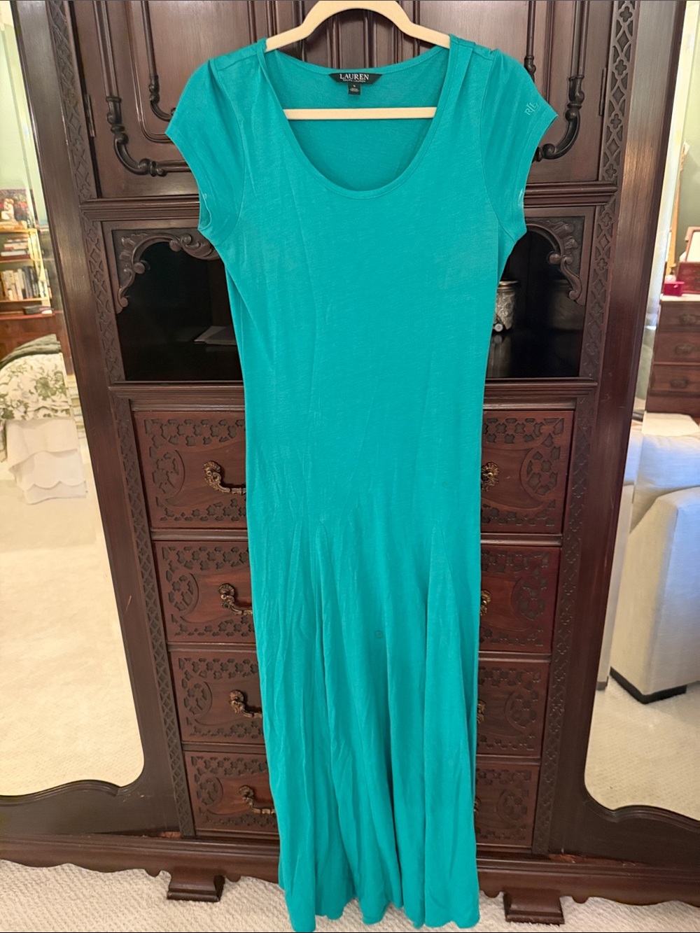 Lauren Ralph Lauren Teal Scoop-Neck Cap-Sleeve Maxi Dress